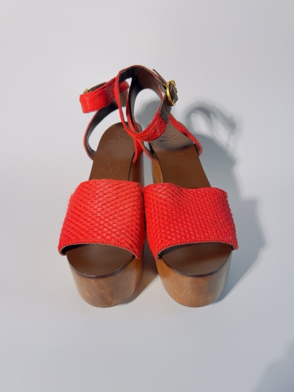 Tory Burch Camilla Haircalf Platform Sandals Red Size 6.5 M - Picture 4 of 13